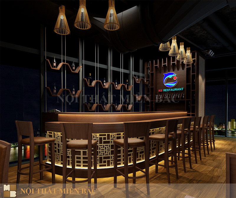 Mẫu thiết kế nội thất nhà hàng kiểu Nhật cao cấp - quầy bar
